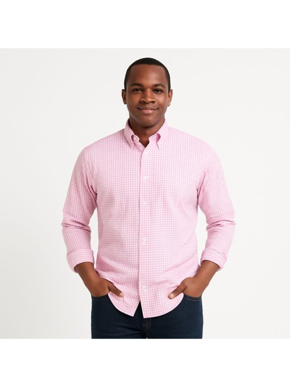 J Crew Mens Shirt Pink White Check Long Sleeve Button Down Size M